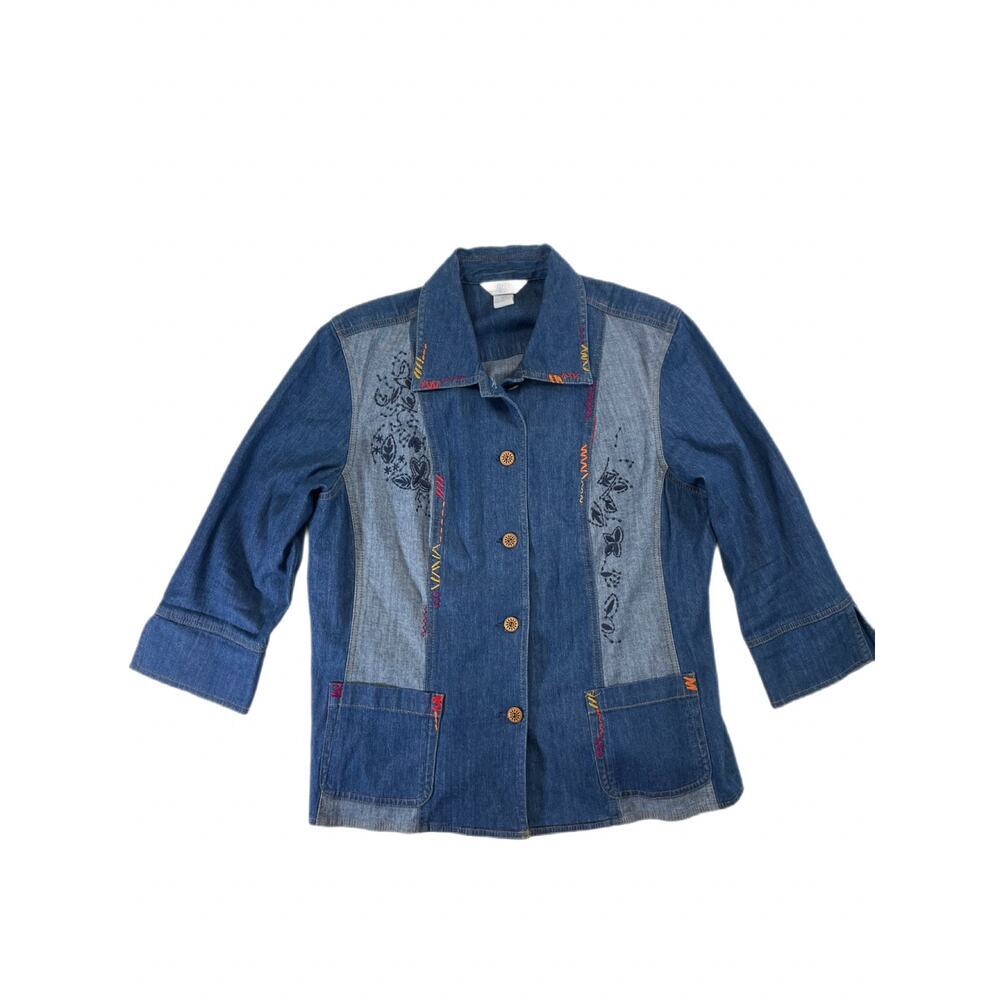 Vintage Napa Valley Blues Women's 12 Embroidered Patchwork Denim Jacket Blue